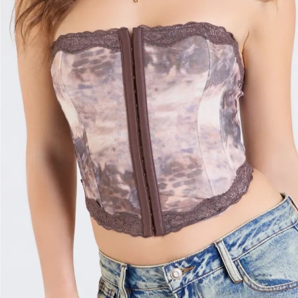 Windsor Brown Lace Trim Corset Top Size Small NWT - Picture 4 of 7